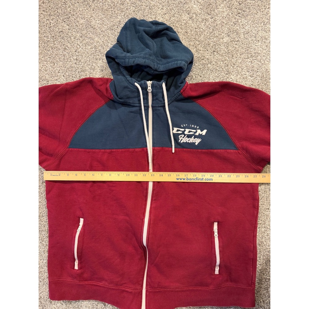 CCM Hoodie Mens 2XL Burgundy Navy CCM Hockey Full Zip Fleece Colorblock - Picture 8 of 10
